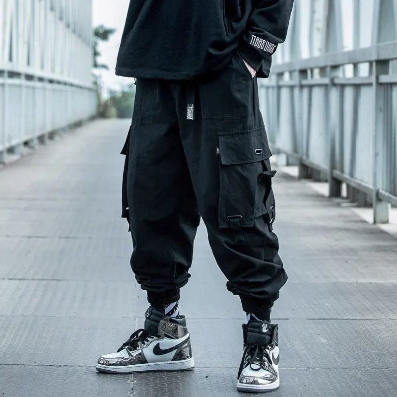 Top Trends: Prowow Spring Autumn New Men Hip-Hop Style Sports Pants Black Harem Overalls With Multi-pocket Ribbon Casual Streetwear Shoppable Styles