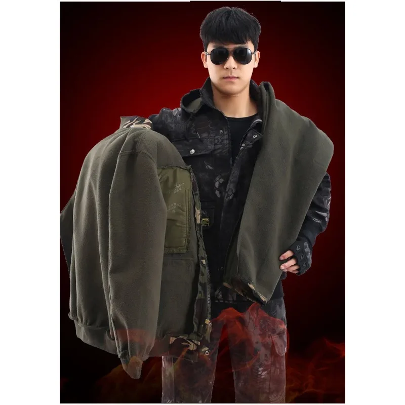 Top Trends: Men's 2-piece Set Outdoor Welder Jacket Trousers Winter Work Clothes Plus Velvet Thick Cotton Protective Clothing Camouflage Shoppable Styles - Image 6