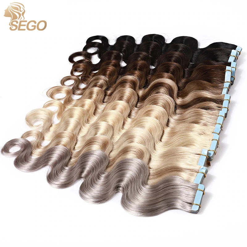 Top Trends: Sego 2.5g / pc 20pcs / 40pcs Body Wave Tape In Human Hair Extension 100% Real Remy Natural Blonde Hair Extensions 14-24 Inch Shoppable Styles