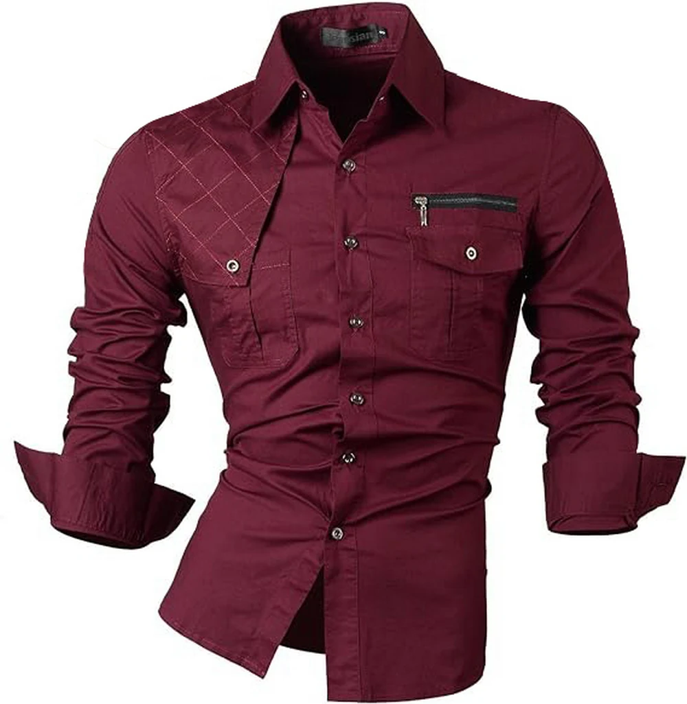 Top Trends: Jeansian Men's Casual Dress Shirts Fashion Desinger Stylish Long Sleeve K371 WineRed Shoppable Styles