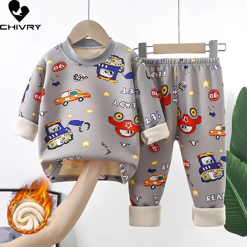 Top Trends: New 2023 Autumn Winter Kids Thicken Warm Pajamas Baby Boys Girls Cartoon Long Sleeve Pyjamas Toddler Sleepwear Clothing Sets Shoppable Styles