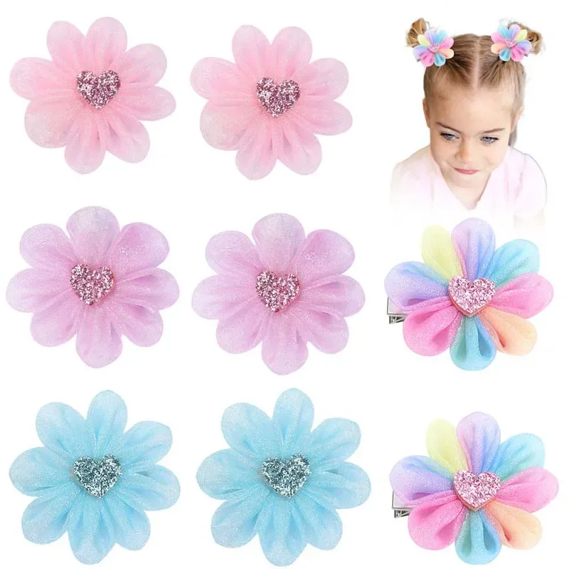 Top Trends: Ncmama 2Pcs / set Summer Mesh Flower Hair Clips For Baby Girls Handmade Hairpins Barrette Fashion Hair Accessories Child Headwear Shoppable Styles