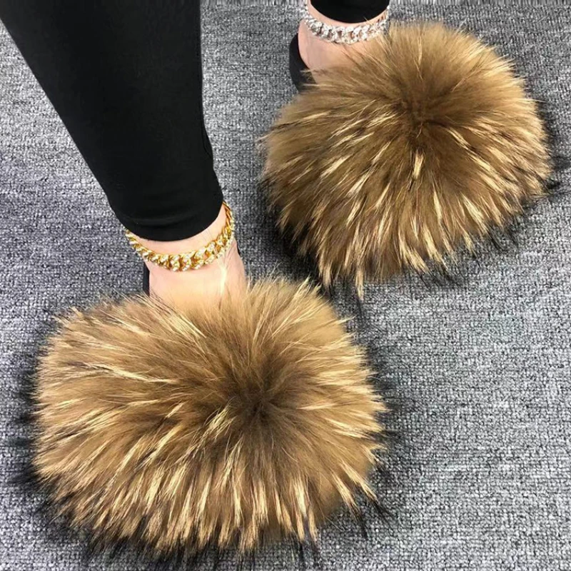 Top Trends: Fur Slippers Summer Women Real Fox Fur Slides Home Furry Flat Sandals Non-Slip Fluffy Flip Flops Ladies Woman Cute Plush Shoes Shoppable Styles