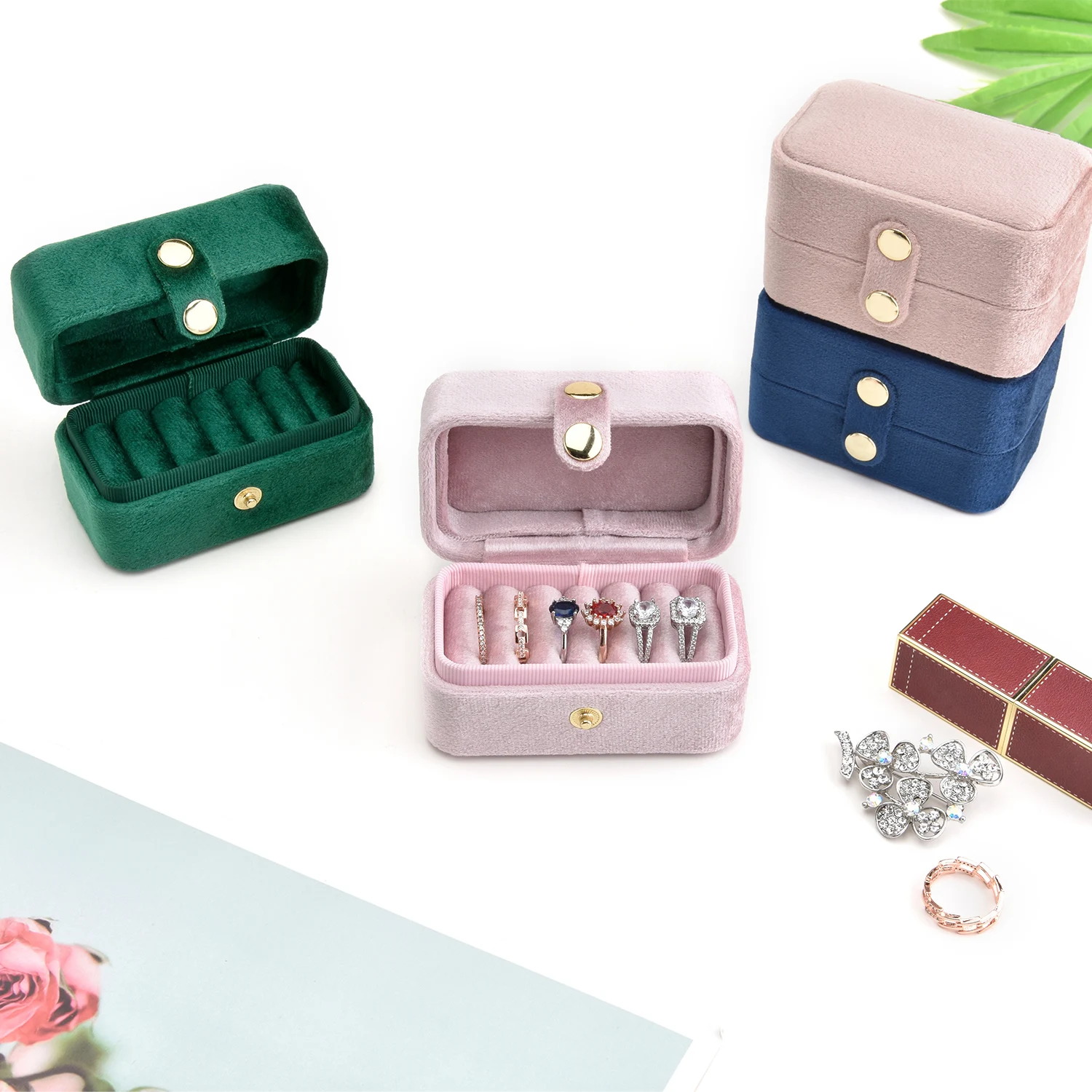 Top Trends: TAIMY European Retro Velvet Jewelry Ring Box Mini Travel Business Storage Case Free Custom Logo Personalized Gifts Wholesale Shoppable Styles