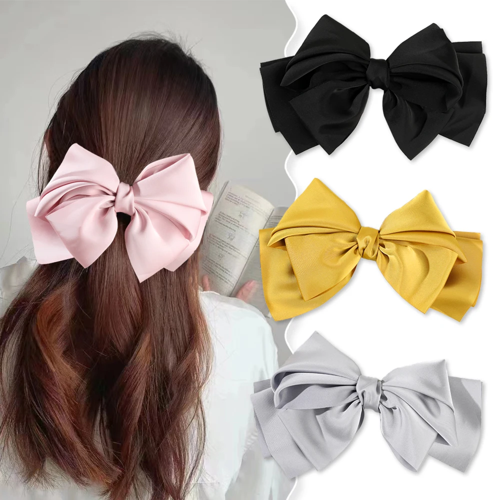 Top Trends: Korean Fashion Headwear Elegant Hair Clips For Girls Solid Satin Ribbon Pin Bow Clip Hairpin Headband Hair Accessories For Women Shoppable Styles