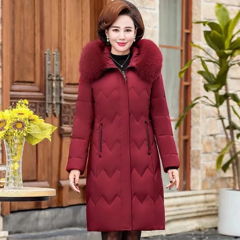 Top Trends: XL-5XL Middle Aged Mother Down Cotton-Padded Jacket Loose Hooded Fur Collar Coat Thicken Mid-Long Parkas Women Winter Clothes Shoppable Styles