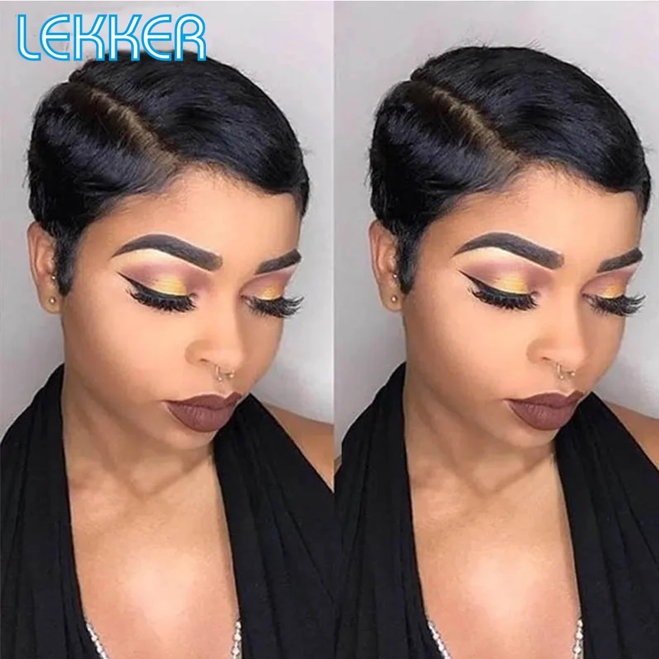 Top Trends: Lekker Wear To Go Short Pixie Cut 13X6x1 Part Lace Front Human Hair Wigs For Women Glueless Brazilian Remy Hair Colored Bob Wigs Shoppable Styles