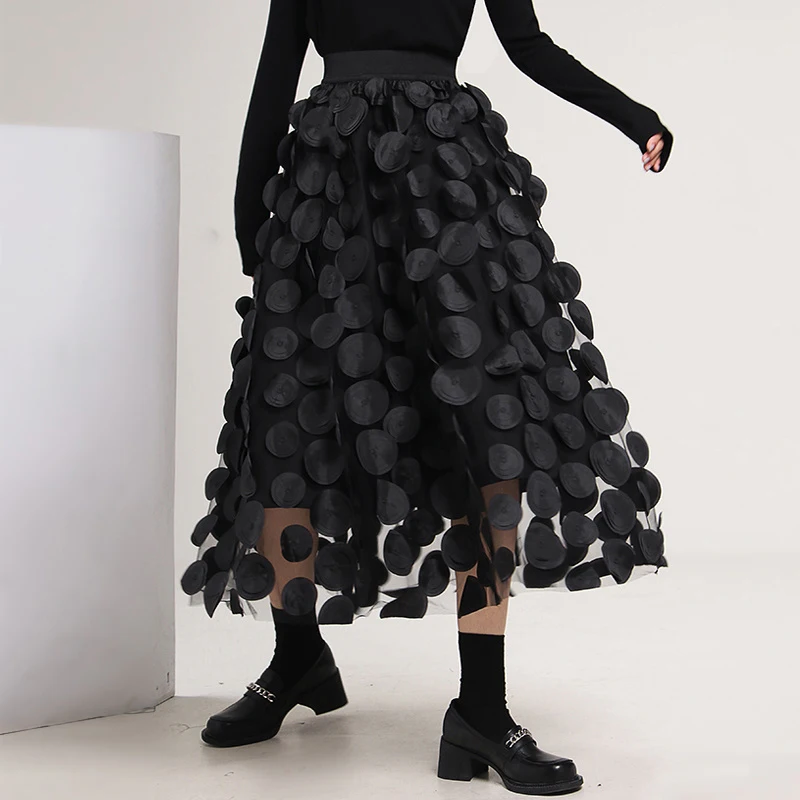 Top Trends: 2023 Spring New Women Black Mesh Long Skirts Fashion Elastic High Waist Tulle Skirt Female Casual Streetwear A-Line Skirt Shoppable Styles - Image 2