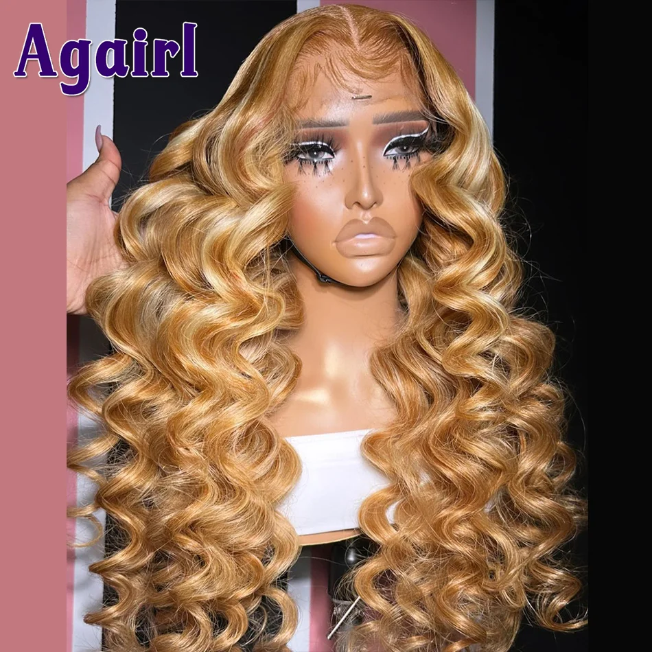 Top Trends: Highlight Honey Blonde 6x6 Lace Closure Wig 13X6 Loose Wave Lace Frontal Human Hair Wigs With Baby Hair Malaysian Virgin Wigs Shoppable Styles - Image 2