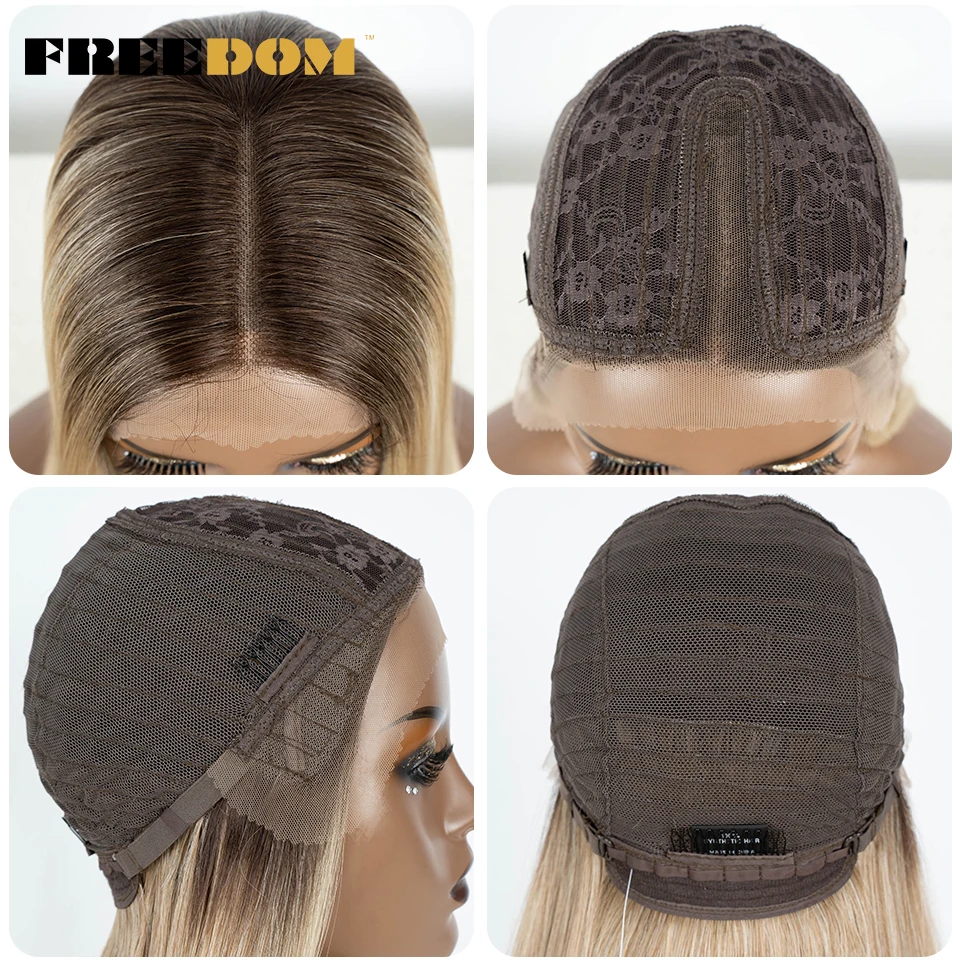 Top Trends: FREEDOM Synthetic Lace Front Wigs For Black Women Straight Bob Wigs 22 Inch Ombre Brown Blonde Lace Wigs Cosplay Wig Shoppable Styles - Image 5