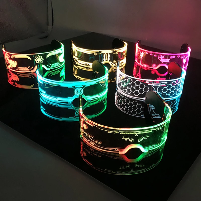 Top Trends: Fashion Luminous Decorative Glasses Neon Light Decoration LED Sunglasses For Nightclub DJ Dance Music Rave Costume Night Shoppable Styles