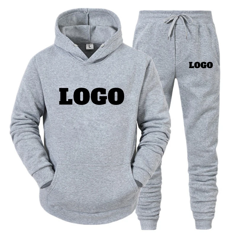 Top Trends: Custom Logo 2Pcs Sets Tracksuit Men Hooded Sweatshirt+ Pants Pullover Hoodie Sportwear Suit Ropa Hombre Casual Men Running Set Shoppable Styles