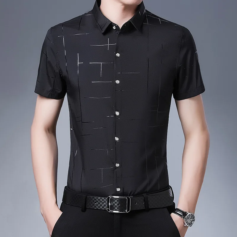 Top Trends: Men Korean Fashion High Quality Print Business Casual Button Shirts 2023 Summer Youth Lapel Short Sleeve Tops Camisas De Hombre Shoppable Styles