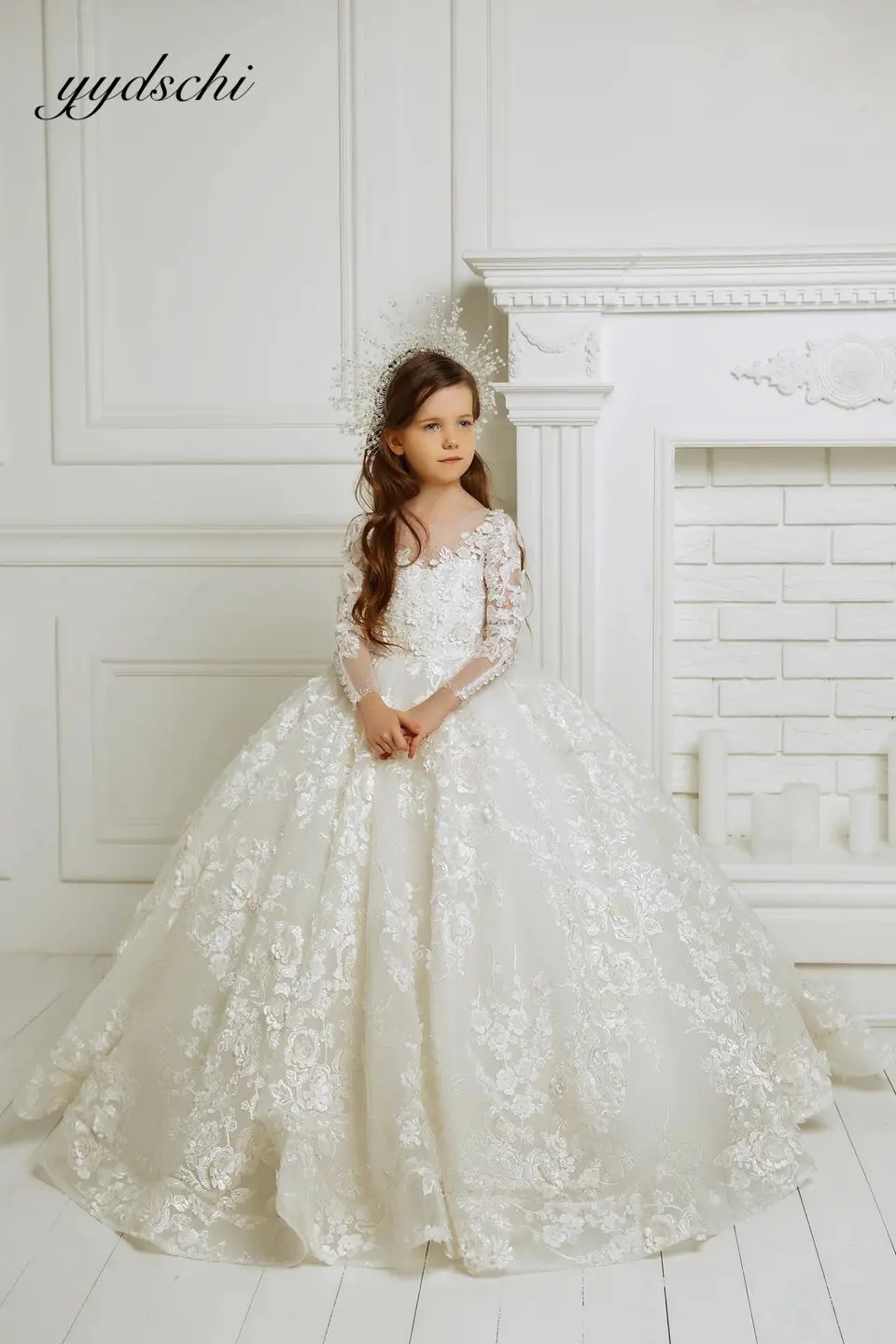 Top Trends: Luxurious Ivory Long Sleeve Flower Girl Dresses For Wedding Prom Party Girls Pageant Gowns Lace Floral Appliques Shoppable Styles