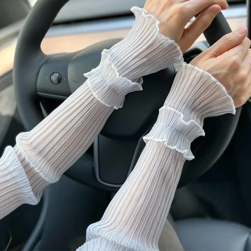 Top Trends: Summer Long Fingerless Gloves Women Sun Protection Sleeves Gloves Lady Thin Lace Mesh Arm Sleeve Sunscreen Uv Breathable Mittens Shoppable Styles