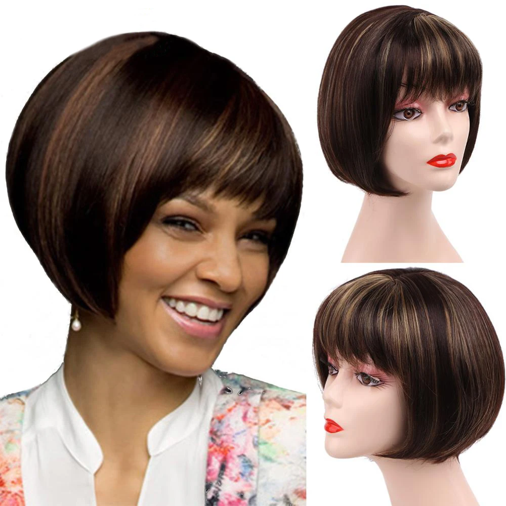 Top Trends: Amir Short Hair Wigs Synthetic Bob Wig With Bangs Ombre Black Mixed Brown Hair For Women Bob Hairstyle Heat Resistant Fiber Shoppable Styles