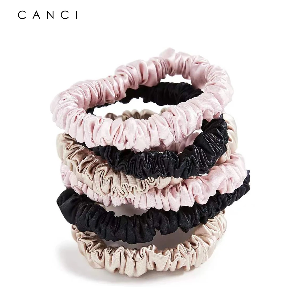 Top Trends: 100% Real Silk Skinnies Small Scrunchies Hair Bands 1CM Hair Ties Elastics Ponytail Holders For Women Girls Accessories 22 Momme Shoppable Styles