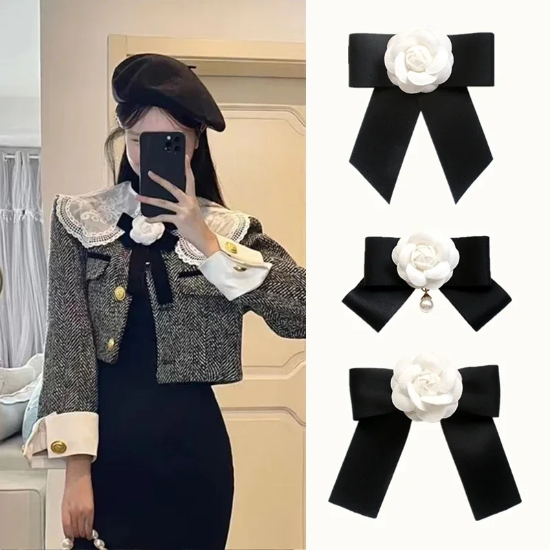 Top Trends: Camellia Bow Tie Brooch For Women's And Girl Suits White Shirt Collar Flower British Korean Fashion Handmade Ribbon Bowtie Pins Shoppable Styles