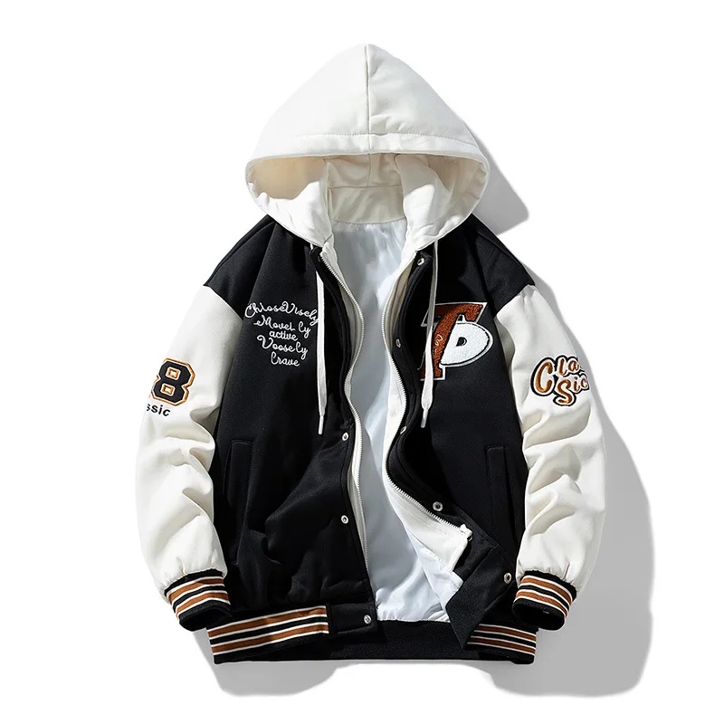 Top Trends: Casual Embroidery Mens Trendy Fake Two-Piece Hooded Bread Suit Couple Padded Jackets And Coats Hip Hop Hooded Baseball Uniform Shoppable Styles