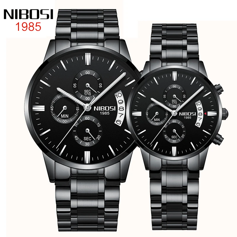 Top Trends: NIBOSI Couple Watch Men Women Stainless Steel Fashion Pair Quartz Watch Chronograph Clock Reloj Hombre Reloj Mujer Lovers Watch Shoppable Styles