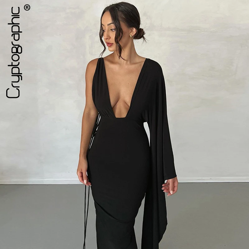 Top Trends: Cryptographic Fashion Draped Deep V Sexy Backless Maxi Dresses Party Club Women Elegant One Shoulder Gown Slip Dresses Ruched Shoppable Styles