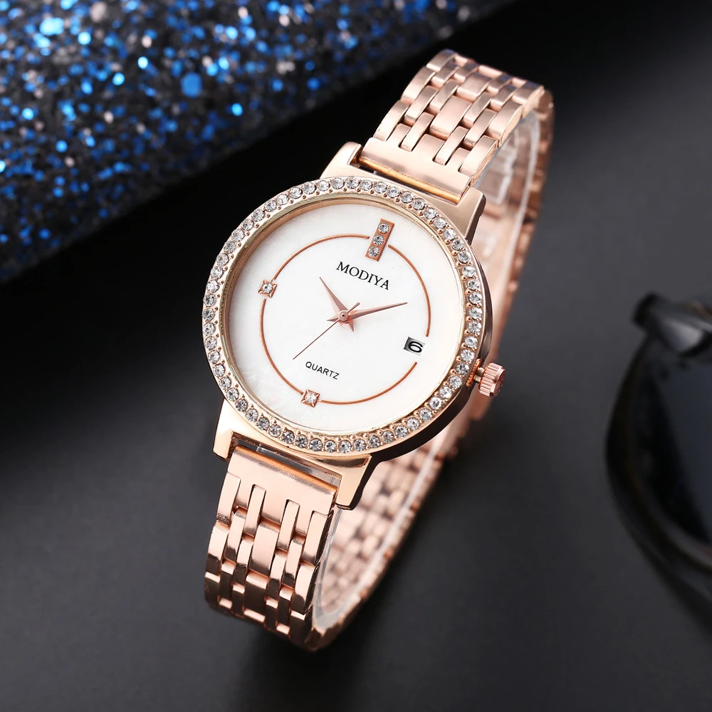 Top Trends: Creative Quartz Temperament Diamond-encrusted Calendar Steel Belt Women's Watch Shoppable Styles