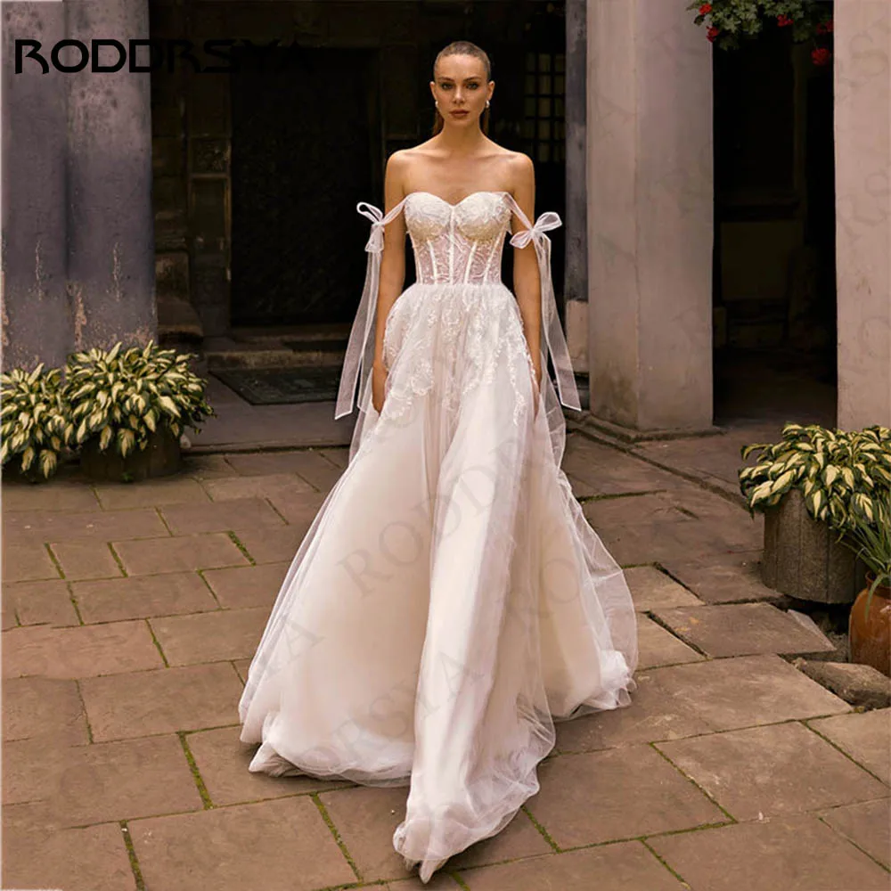 Top Trends: RODDRSYA Vintage Vestido De Novia Tulle Beach Wedding Dresses Off Shoulder Lace A Line Bride Gown Elegant Applique Sweep Train Shoppable Styles