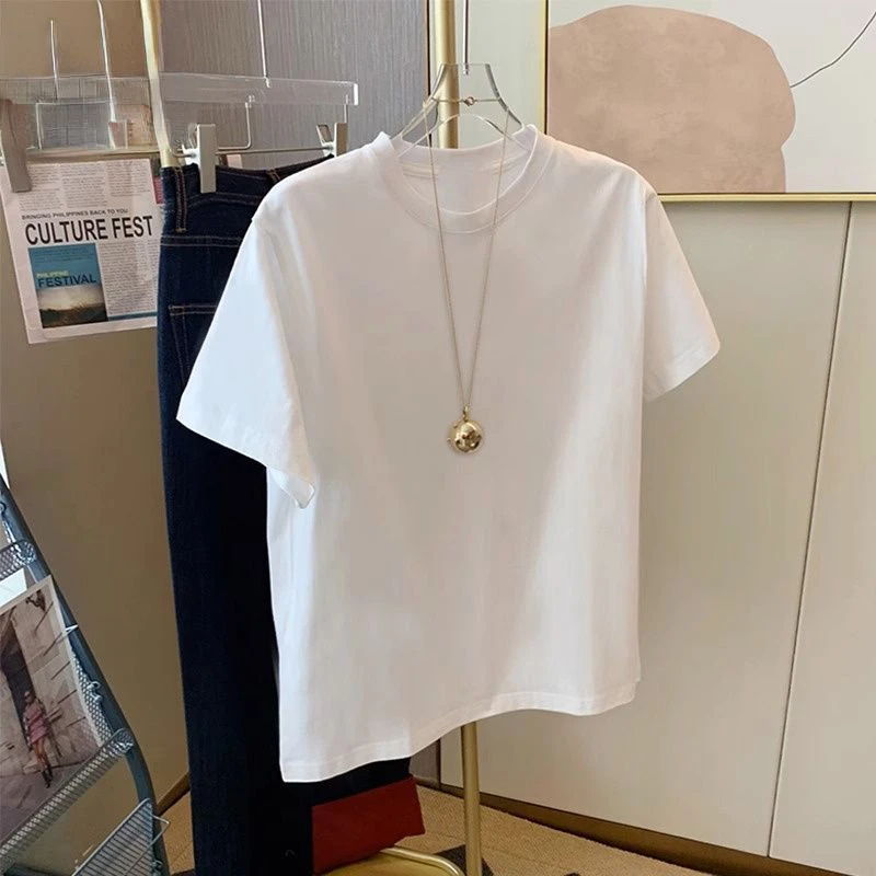 Top Trends: Heavyweight White Pure Cotton Short Sleeved T-shirt For Men And Women Loose Casual And Slimming Solid Color Niche Top Ins 2024 Shoppable Styles