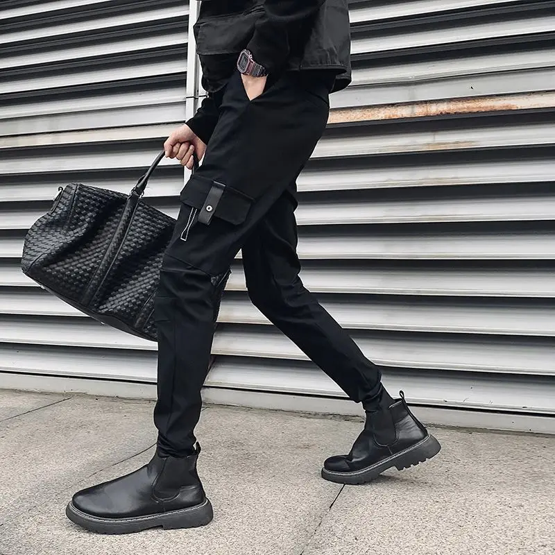 Top Trends: Autumn Winter Korean Fashion Black Pockets Pencil Cargo Pants Male Slim Harajuku Y2K Casual Trend Trousers Hombre Men's Clothing Shoppable Styles