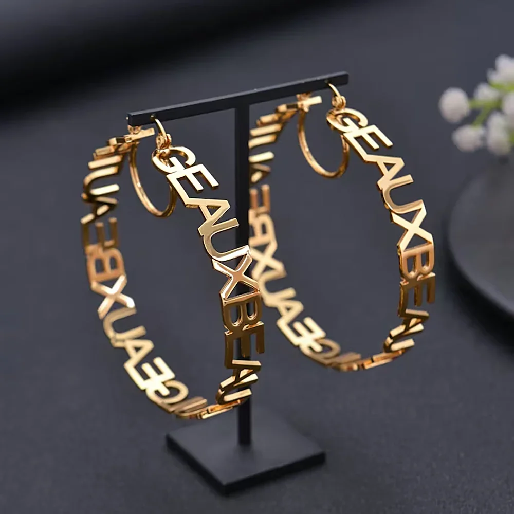 Top Trends: Custom Name Earrings For Women Personalized Letter Big Hoops Earring Designer Earrings Stainless Steel Jewelry Gift A Pair Pack Shoppable Styles