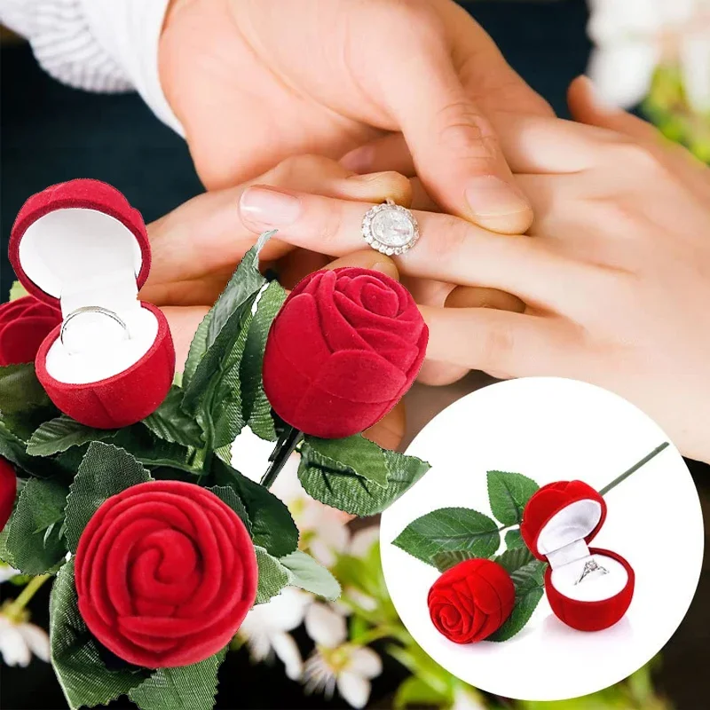 Top Trends: Creative Rose Flower Ring Box Flocking Flowers Wedding Engagement Marriage Valentine Day Gift Rings Box Jewelry Package Cases Shoppable Styles