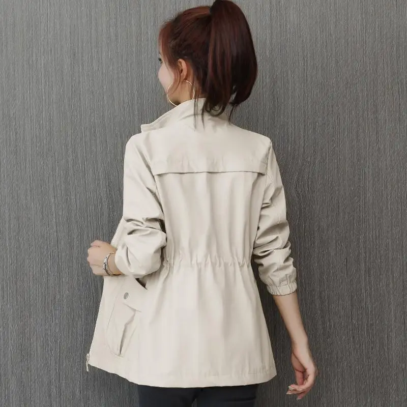 Top Trends: Women Spring And Autumn New Stand Collar Zipper Trench Solid Color Pockets Splicing Cultivation Appears Thin Long Sleeves Coat Shoppable Styles - Image 4