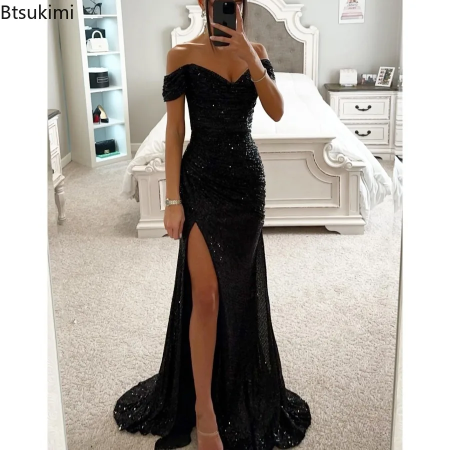 Top Trends: 2024 Women's Luxury High Split Club Party Evening Dress Sexy Banquet Slim Waisted Female Dress Elegant V-Neck Slim Long Dress Shoppable Styles - Image 6