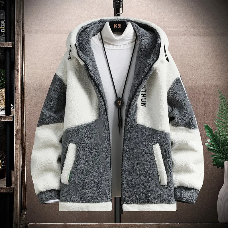 Top Trends: Winter Korean Men's Jackets Zipper Cardigan Coat Fleece Thick Warm Padded Jumpers Jacket Artificial Fur Luxury Male Clothing Shoppable Styles