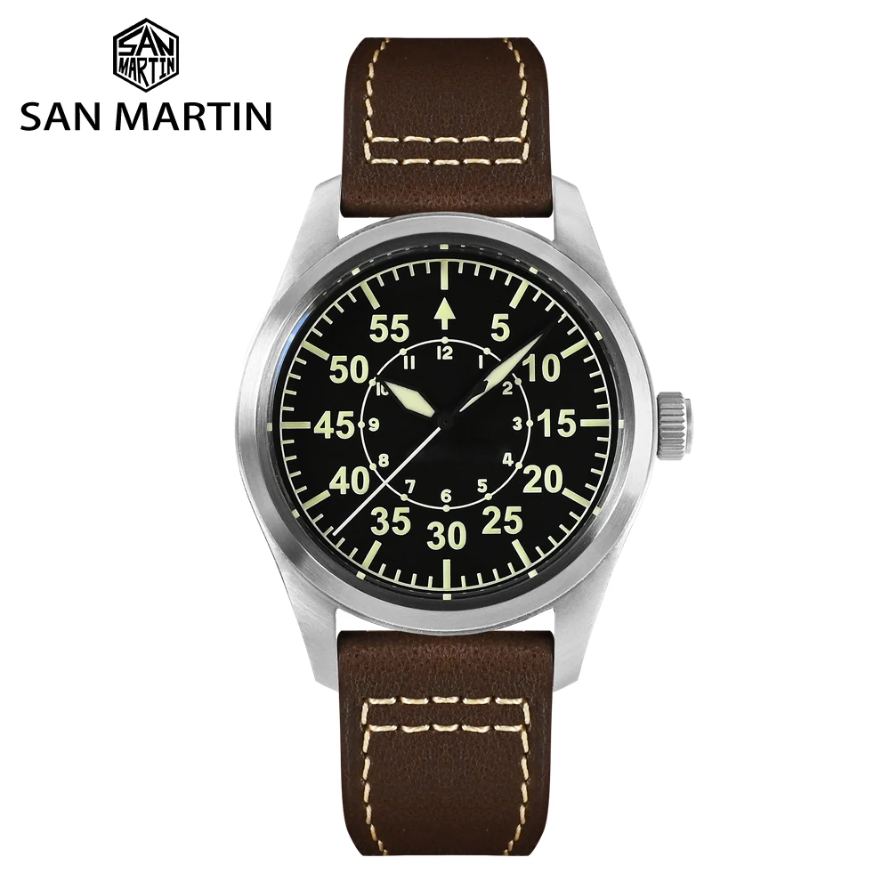 Top Trends: San Martin Pilot Watch 39mm Retro Military Watch For Men NH35 Self-Wind Wristwatch Sapphire 20Bar Waterproof C3 Luminous Shoppable Styles