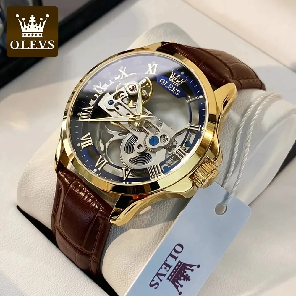 Top Trends: OLEVS Luxury Men‘s Watches Fully Holow Out Design Waterproof Leather Strap Automatic Mechanical Wristwatch For Men Reloj Hombre Shoppable Styles