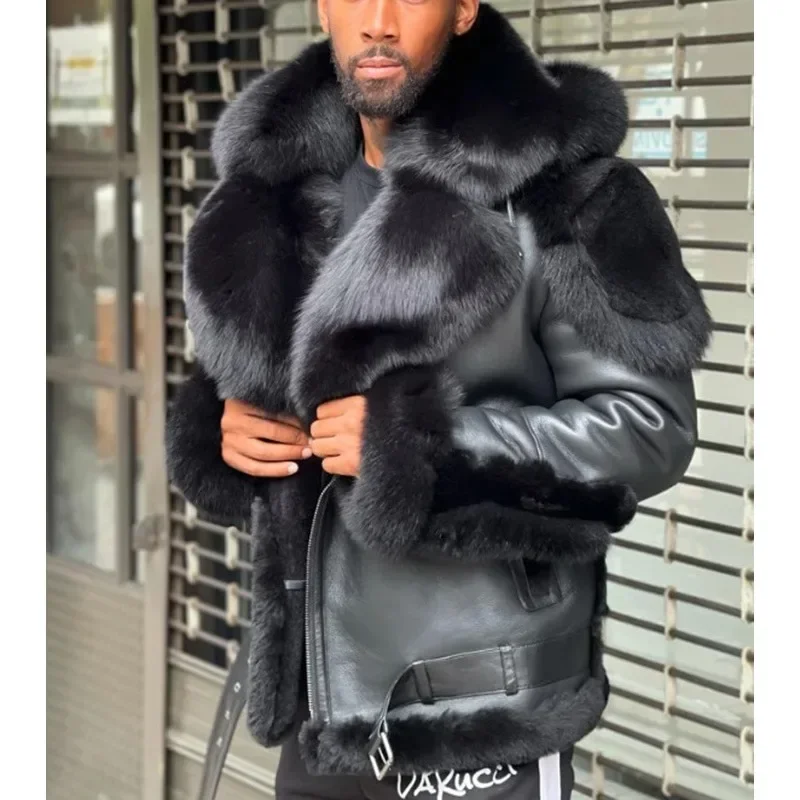 Top Trends: 2023 Popular Black Large Fur Collar Hooded Thickened And Plushed Men's Leather Coat High End Shoppable Styles