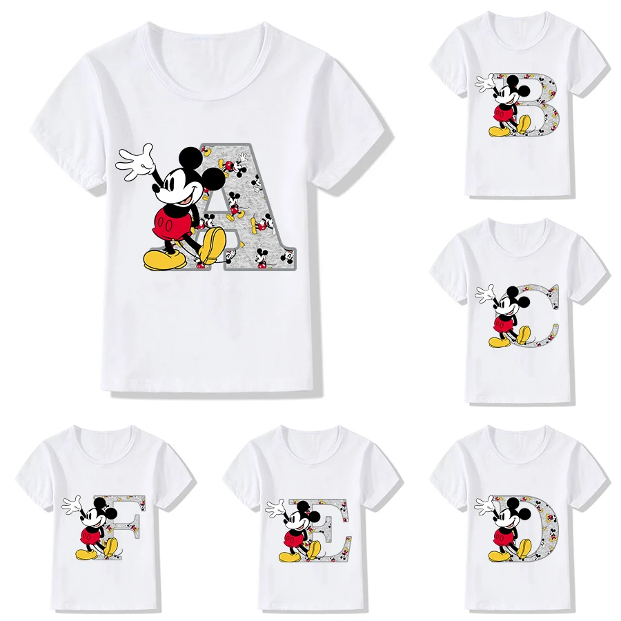 Top Trends: Mickey Mouse Children&#039;s T-Shirt Letter A B C Name Combination Tee Shirts Disney Cartoons Kawaii Kid Casual Clothes Girl Boy Tops Shoppable Styles