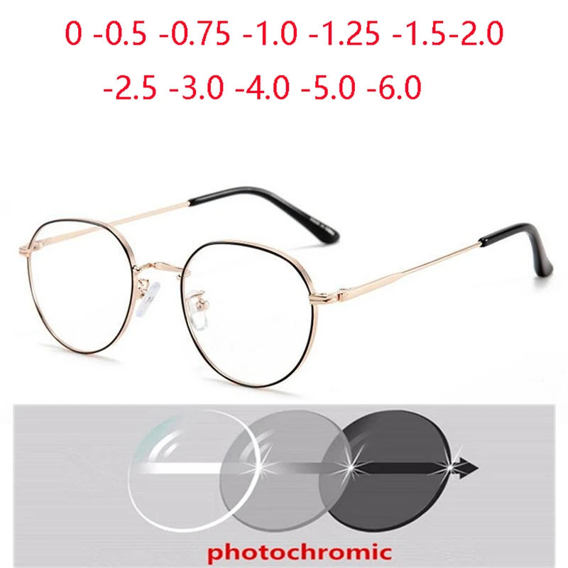 Top Trends: Blue Light Blocking Oval Nearsighted Glasses Women Metal Polygon Short-sight Eyewear Prescription Spectacles 0 -0.5 -0.75 To -4 Shoppable Styles