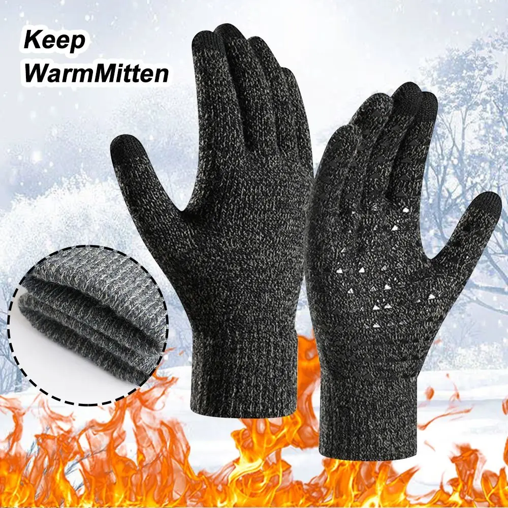 Top Trends: Winter Men Knitted Gloves Touchscreen High Quality Male Mitten Thicken Warm Wool Cashmere Solid Men Business Gloves Keep Warm Shoppable Styles - Image 4