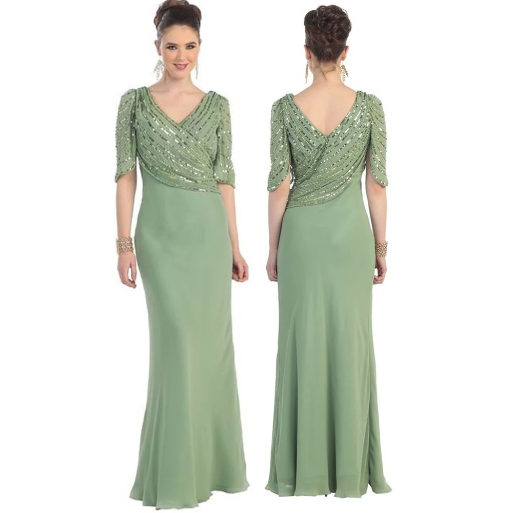 Top Trends: Green V-Neck Dress For Mother V-Neck Short Sleeveless Floor Length Mermaid Mother Of The Bride Dress Latest Gown Shoppable Styles