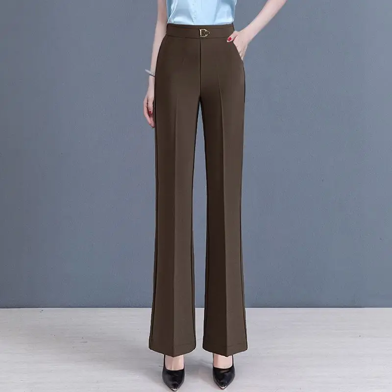 Top Trends: 2023Women&#039;s Spring And Autumn New Fashion Elegant Solid Pocket Elastic Casual High Waist Loose Wide Leg Straight Flare Pants Shoppable Styles