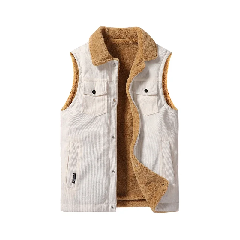 Top Trends: Covrlge Autumn And Winter Lambswool Waistcoat Men's Warm Sleeveless Jacket Lapel Padded Outwear Vest Thickened Sports Waistcoat Shoppable Styles - Image 3