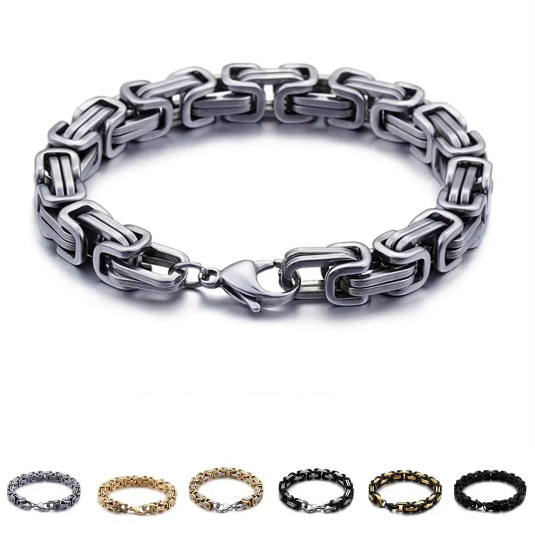 Top Trends: Stainless Steel Square Link Chain Bracelet Bangle Gold Silver Plated High Street Men Boy Rock Biker Outdoor Sports Party Jewelry Shoppable Styles