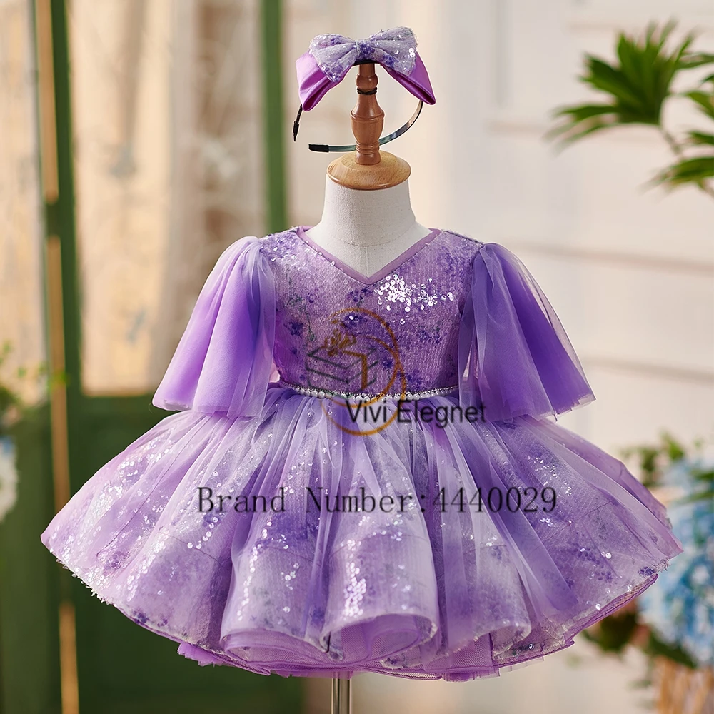 Top Trends: Fashion Purple Flower Girls Dresses With Sequined Tutu Real Picture Christmas Gowns Knee Length 2023 Summer فلور فتاة اللباس Shoppable Styles