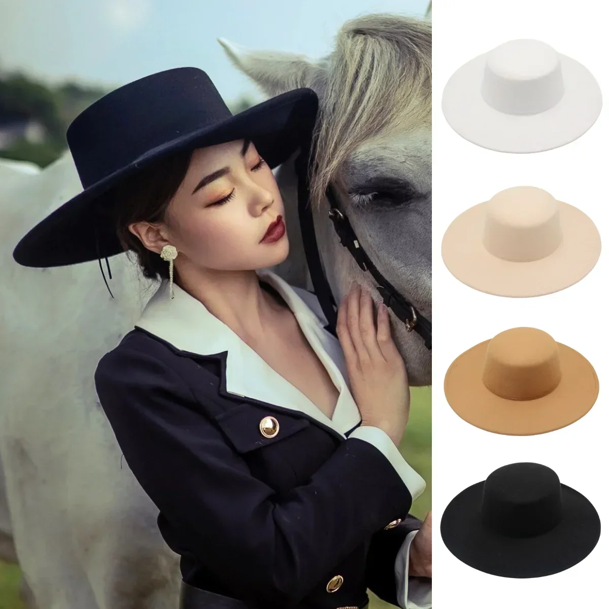 Top Trends: 10cm Big Wide Brim French Fedora Hat Solid Classic Wool Jazz Flat Brim Men Felt Hat Elegant Autumn Winter Church Women Dress Hat Shoppable Styles