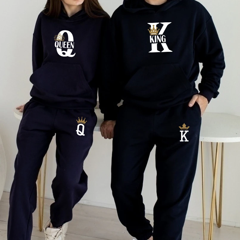 Top Trends: Lover Tracksuit KING Or QUEEN Printed Spring Autumn Hoodies And Pants 2pieces Set Fashion Couple Sportwear Women Men Outfit Shoppable Styles