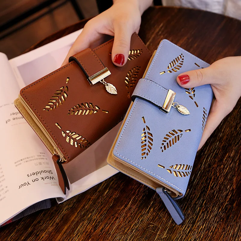 Top Trends: Women Wallet Hollow Golden Leaf Buckle Wallet PU Leather Purse Female Long Wallet For Women Coin Purse Card Holders Clutch Shoppable Styles