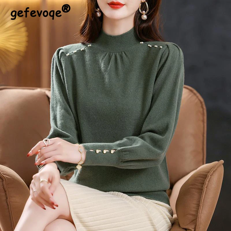 Top Trends: Autumn Winter Half High Collar Elegant Fashion Solid Bottomed Sweater Female Casual All-match Knitting Jumper Top Women Pullover Shoppable Styles