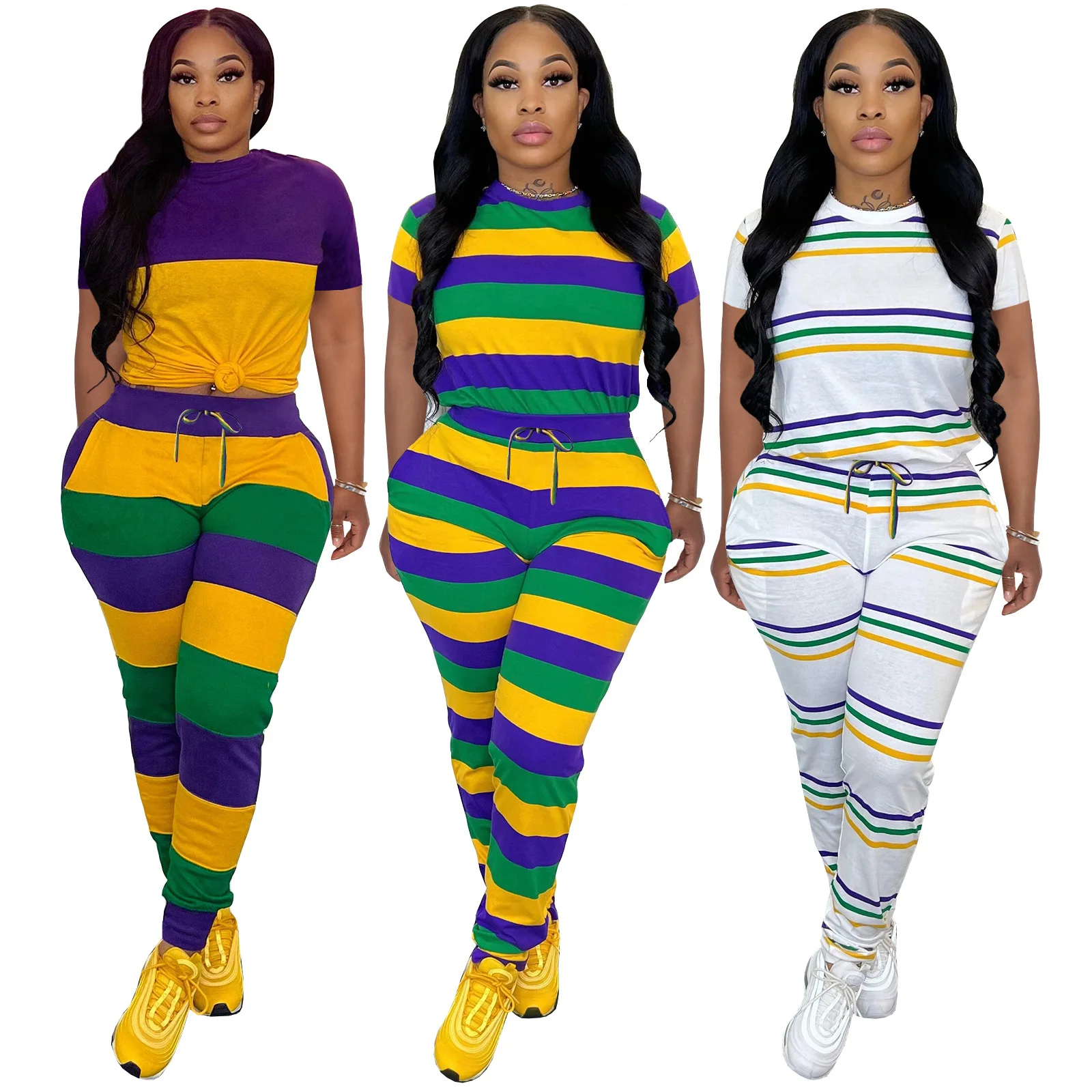 Top Trends: Women Mardi Gras 2 Piece Hoodie Set Ladies Fat Tuesday Yellow Green Purple Hoodie Pants Outfits Shoppable Styles